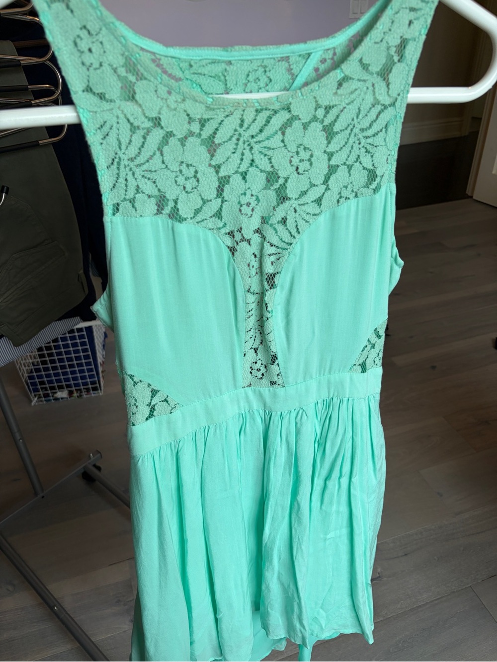 BCBGeneration Mint Green Lace Yoke High-Low Dress